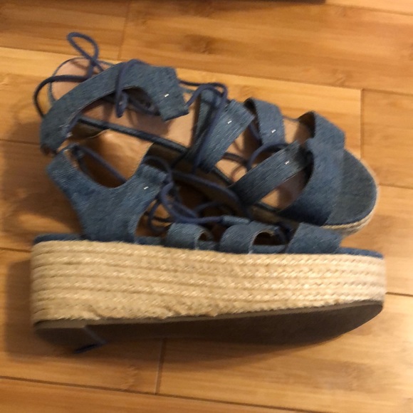 Steve Madden Brayla Denim Fabric Espadrille Wedges Size 9 - Picture 6 of 10